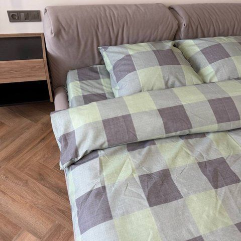 Постільна білизна двоспальна сіро-зелена Клітинка Полікотон Ananasko 8556 8556(2,0) фото