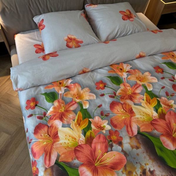 Постельное белье полуторное светло-серое Цветы Поликоттон Ananasko 85830 85830(1,5) фото