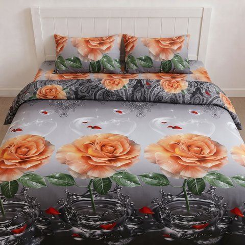Постельное белье семейное серое Розы Поликоттон Ananasko 2650 2650(s) фото