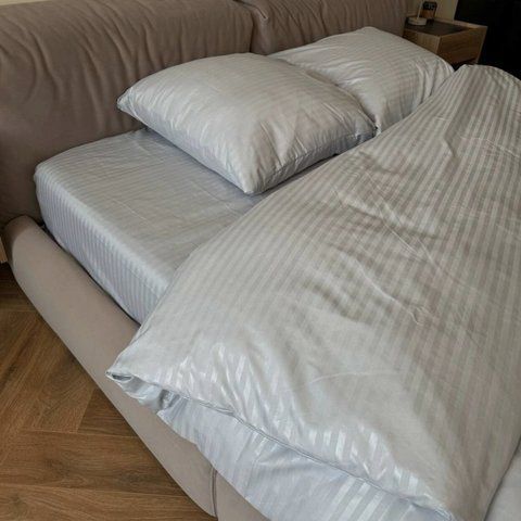 Комплект постельного белья полуторный серый Страйп Микросатин Ananasko 9077 9077(1,5) фото